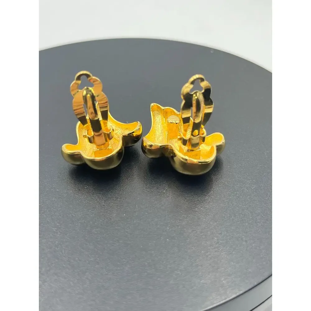 PEP Erwin Pearl Signed Vintage Gold Tone Winged Clip‎ On earrings